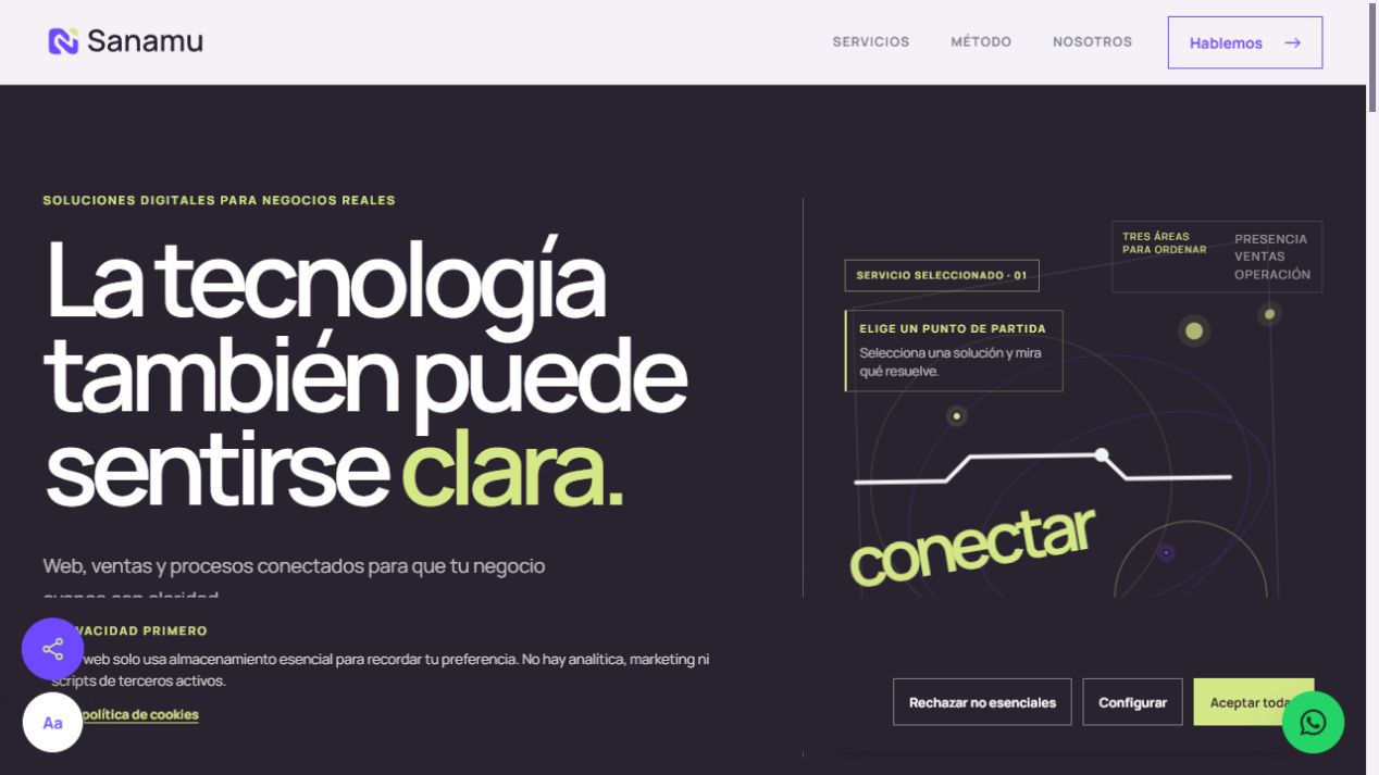 Captura de la página principal de Sanamu